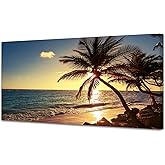 Muolunna S04975 Wall Art Decor Large Canvas Print Picture Sunset Ocean Beach Waves 1 Panel Coconut tree Scenery Painting Artwork for Office Home Decoration Stretched and Framed Ready to Hang XLarge