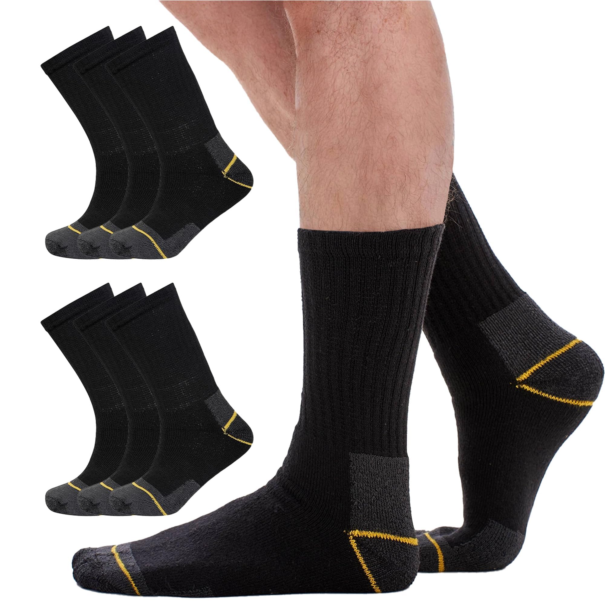 Soxy 12 Pairs Mens Heavy Duty Work Socks Shoe Size 6-11 Safety/Steel Toe Boot Socks, Black, 6/11/2020