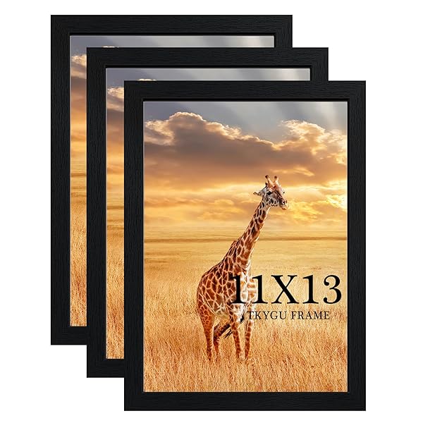 TKYGU 10 X13 PICTURE FRAME SET OF 3,WOODEN FRAME BLACK 10 X13 WALL GALLERY POSTER PHOTO FRAME WITH DURABLE SHATTER RESISTANT PLEXIGLASS,HORIZONTAL AND VERTICAL FORMATS FOR WALL MOUNTING BEST GIFT