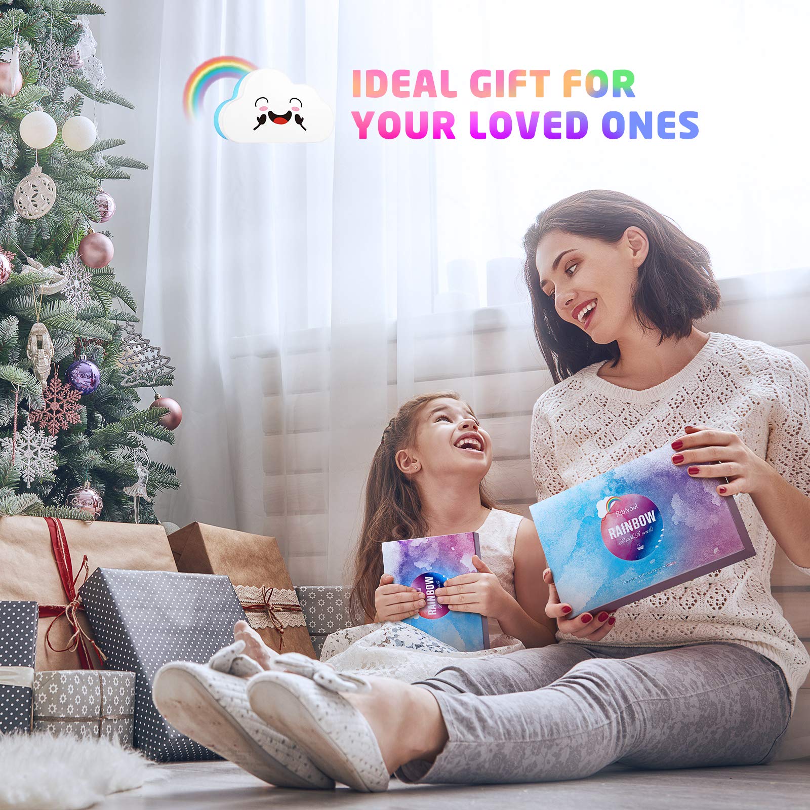 Rainbow Bath Bombs for Kids Girls, 4 XL Organic Kids Bath Bombs with Surprise Colors Inside, Cloud Bath Bombs for Women Relaxing, Stocking Stuffers for Kids Birthday Christmas Gifts for Girls