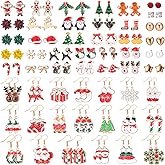 60 Pairs Christmas Earrings Set for Women Holiday Xmas Dangle Drop Earrings Bow Tree Bells Snowflake Studs Bulk Cute Snowman Snowflake Santa Claus Jewelry Gifts