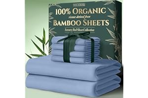 DECOLURE 100% Organic Viscose Derived from Bamboo Sheets Queen Size 6pcs - Ultra Soft & Luxuriously Cooling, 17" Deep Pocket, Double Stitching, Perfect for Hot Sleepers - Queen Bed Sheets (Light Blue)