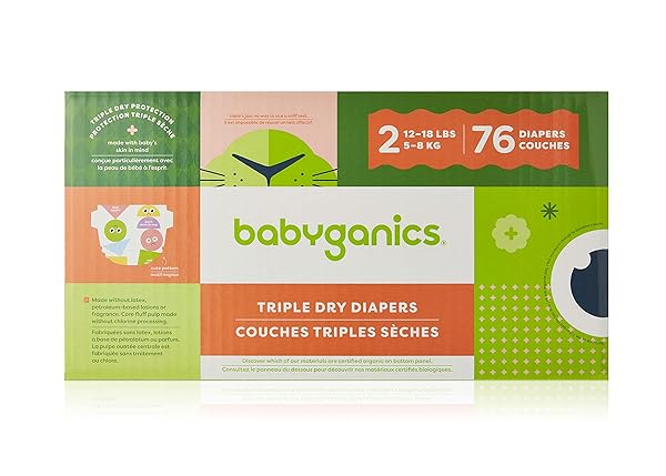 BABYGANICS DIAPERS, SIZE 2, 76 CT, ULTRA ABSORBENT DIAPERS
