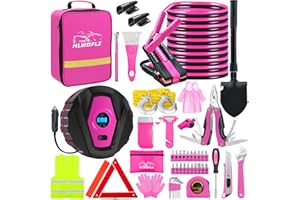HLWDFLZ Car Emergency Kit with Portable Air Compressor - Roadside Emergency Kit for Vehicles, Winter Car Safety Roadside Assist Kit, Emergency Car Kit for Teen Girl and Ladies M-75