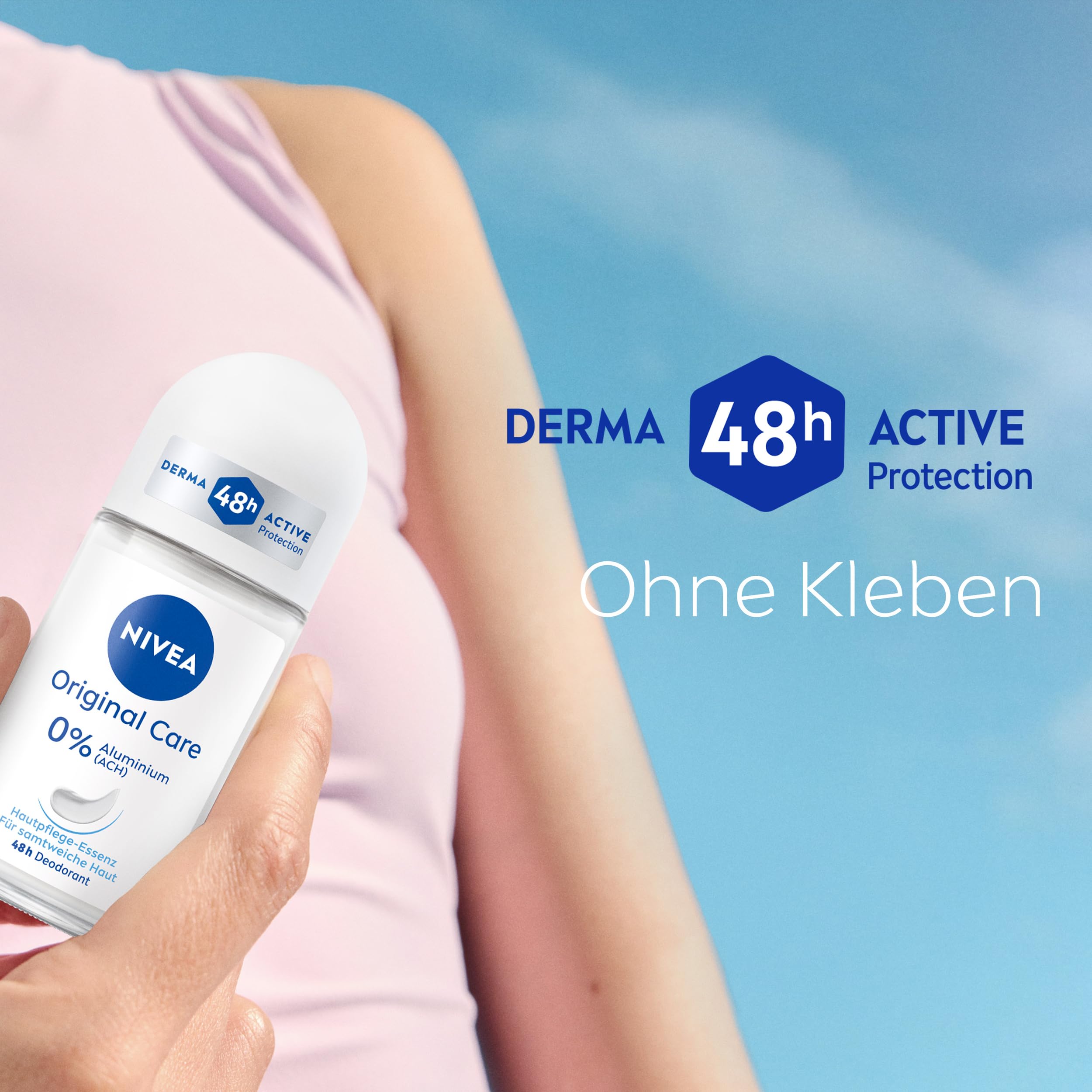NIVEA Original Care Deo Roll-On, Deoroller ohne Aluminium (ACH) und Ethylalkohol, Deodorant mit Hautpflege-Essenz für 48h Schutz und Pflege (50 ml) 4