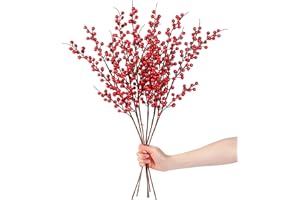 Sggvecsy 6 Pack Artificial Red Berry Stems Christmas Red Berries Holly Berry Branches 25.2 Inches Fake Burgundy Berry Picks for Floral Arrangements Christmas Tree Holiday Home DIY Crafts Decor