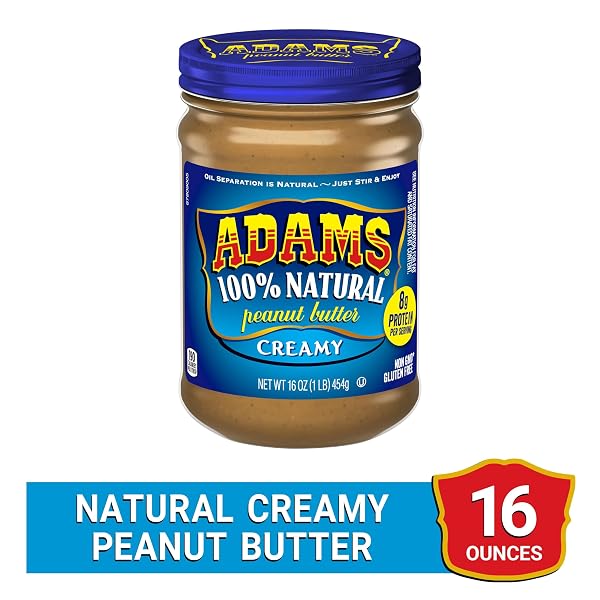 ADAMS NATURAL CREAMY PEANUT BUTTER, 16 OZ. JAR