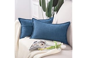 MADIZZ Set of 2 Short Chenille Throw Pillow Covers 12x20 Inch Denim Blue Soft Decorative Cushion Cover for Sofa Bedroom Pillo