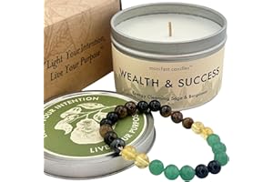 7oz Sage & Bergamont Money Candle with Manifestation Bracelet - Attract Prosperity & Positive Energy, Manifestation Candle, C