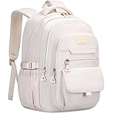 HORHEAR School backpack for Girls, Aesthetic Backpack for Women Cute Bookbag Preppy College (Beige)