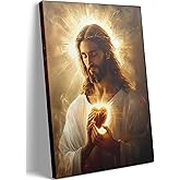 Sacred Heart Of Jesus Wall Art Divine Mercy Canvas Wall Decor Christ Jesus Portrait Poster Prints Catholic Painting Pictures For Bedroom Living Room Home And Church Framed