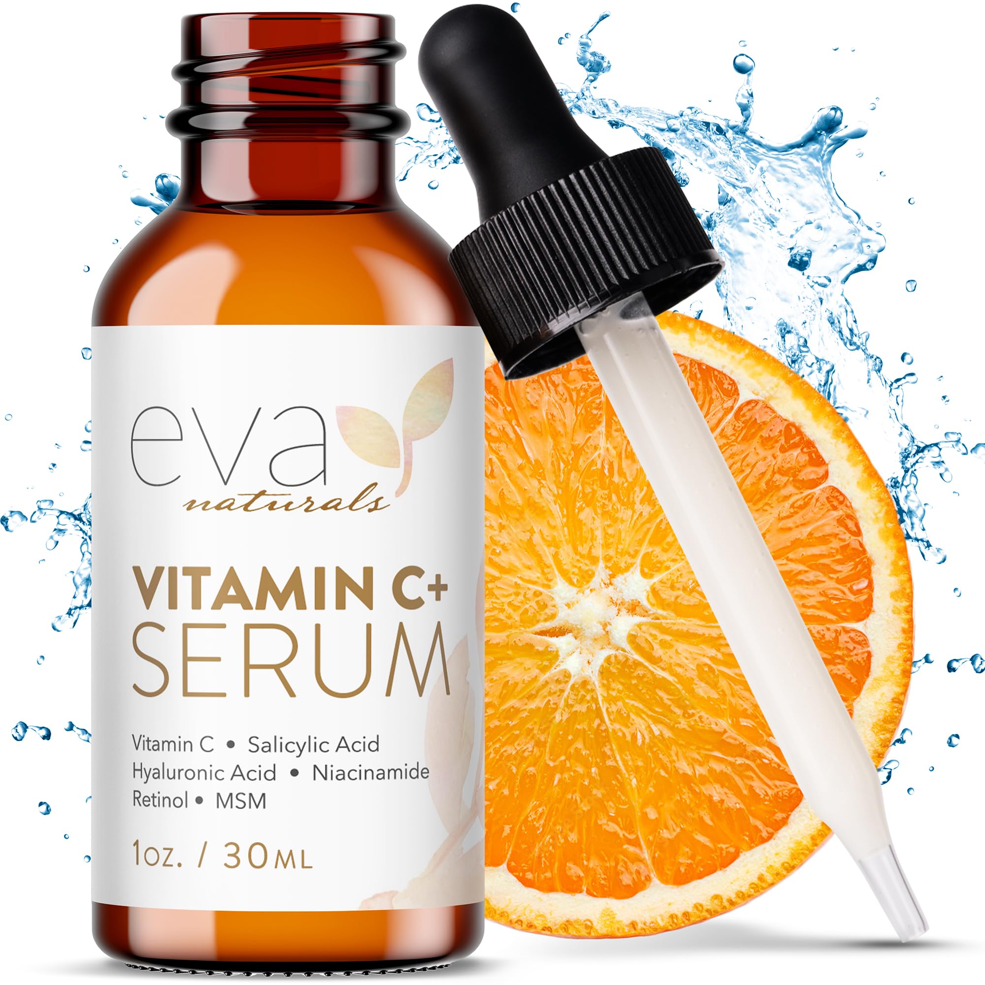 Eva Naturals Vitamin C+ Serum for Face – Anti-Aging Facial Serum with Niacinamide, Retinol, Hyaluronic Acid, Salicylic Acid & Rosehip Oil for Dark Spots, Uneven Skin Tone & Radiant Glow (30 mL)