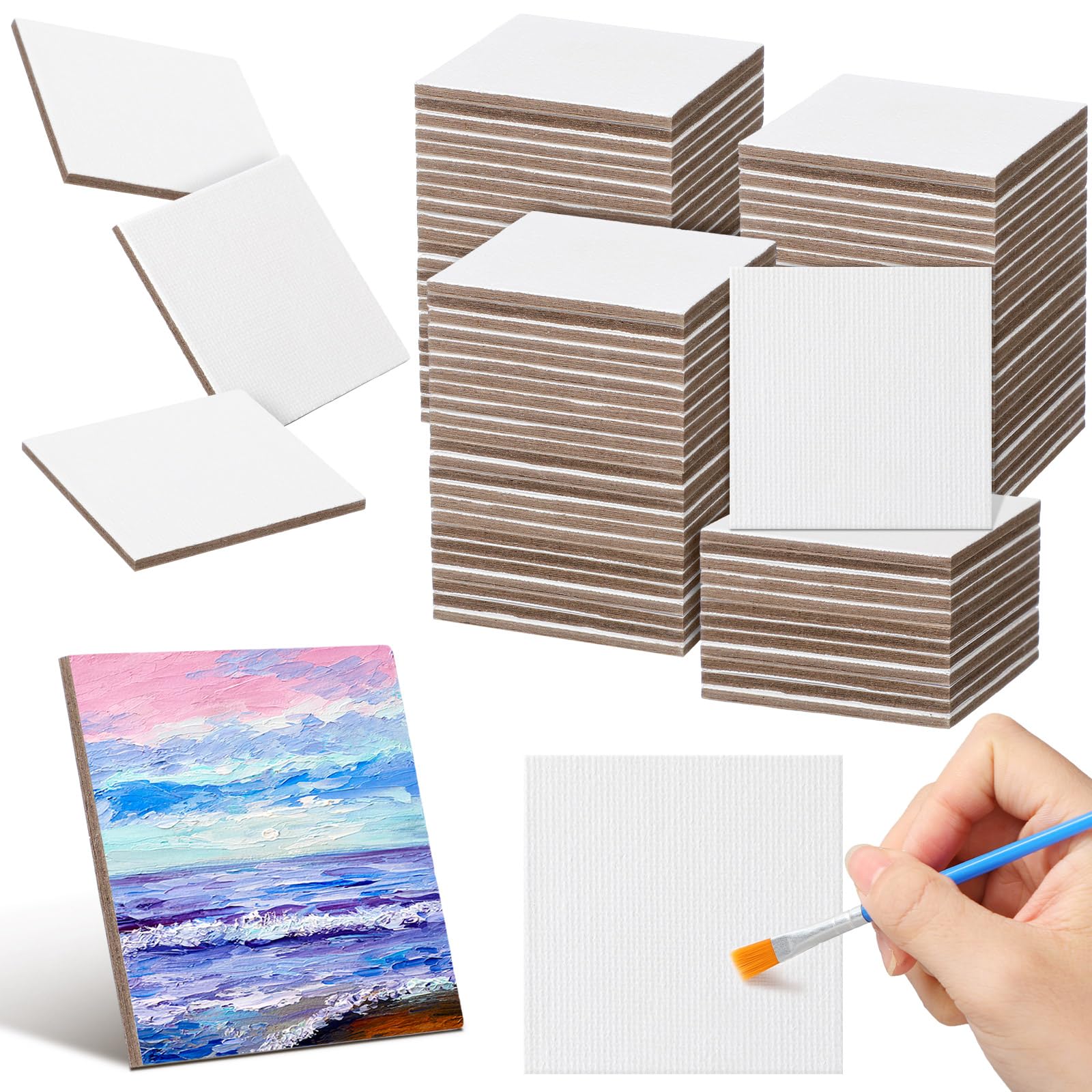 Photo 1 of (SMALL) Moinchore 100 Pcs Mini Painting Canvas Panels Art Painting Canvases Panels Cotton Blank White Small Canvas Acid Free Boards for Watercolor Acrylic Oil Paint (2 x 2 Inch)