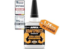 ARKA Superglue Extra Strong (1.76 fl.oz / 50 Grams) - Ultra Thin Super Glue with Anti-Drying tip - KRAFTPROTZ - Universally Applicable for bonding Plastic, Synthetic Materials, Glass, Wood, Stone