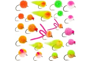 ROKC Premium Fly Fishing Flies Assortment | Dry Flies, Wet Flies, Nymphs, Streamers Flies, Caddis, Hopper | Trout, Bass, Steelhead Fishing Lure Set