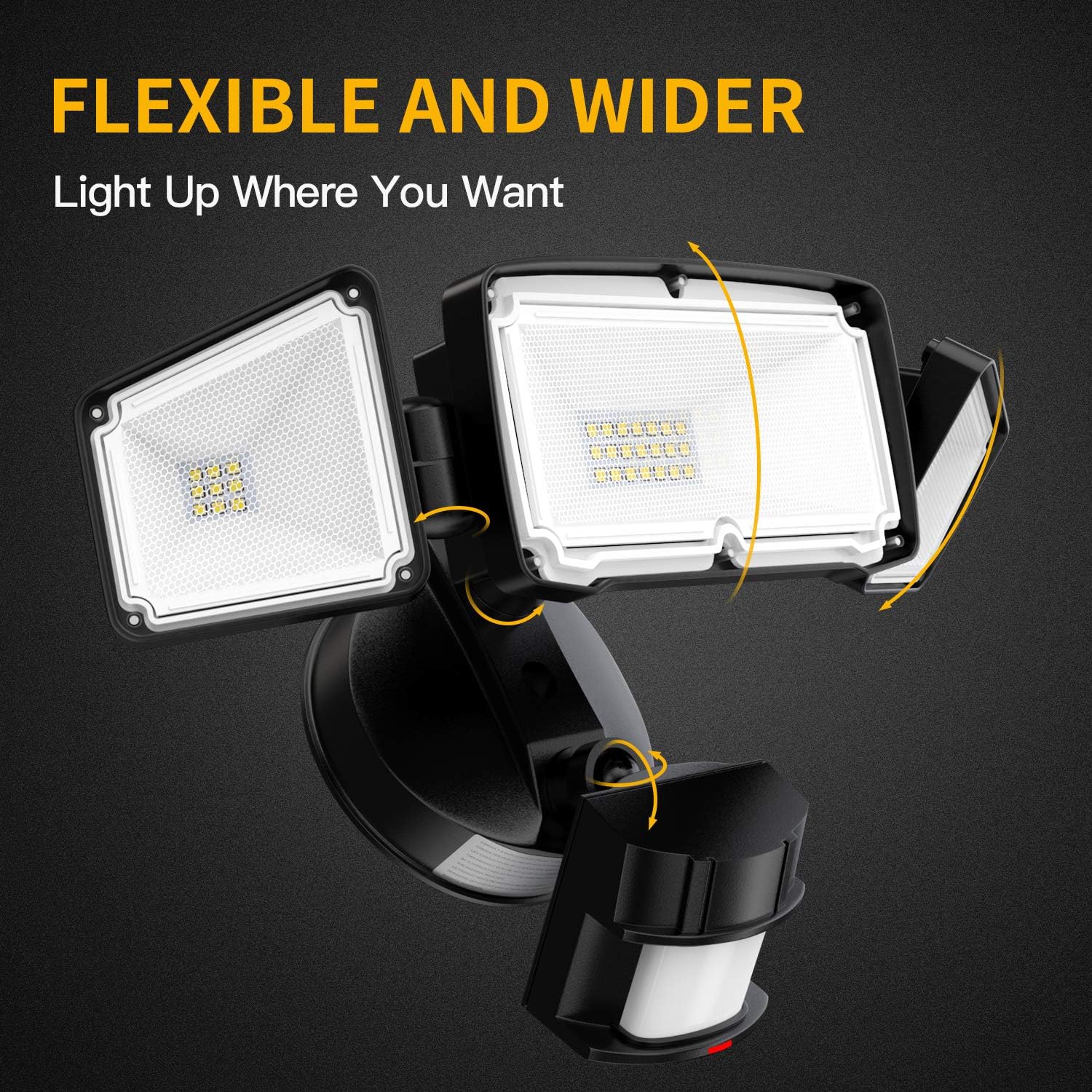 Amico 3 Head LED Security Lights Motion Sensor Outdoor Adjustable 40W, 3500LM, 5000K, IP65 Waterproof, ETL Certified, Exterior Flood Light for Garage, Yard - - 