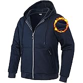 Pioneer Camp Zip Up Hoodie Men Fleece Lined with Zipper Pocket Heavyweight Hooded Sweatshirt Loose Fit Winter Active Jacket