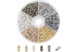 NBEADS 600 Pcs Iron Coil Cord Ends with 1.8mm Hole, 6 Assorted Colors Metal Leather Cord Ends Caps Clasps Connectors for Necklaces Bracelets Jewelry Making