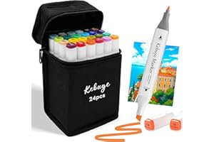 KEBUYE Alcohol Based Art Markers Set 24 Color - Professional Double Sided Marcadores for Artist, Best Blendable Coloring Marker Pens for Adult - Coloring Books No Bleeding Illustration Drawing for Kids Gifts