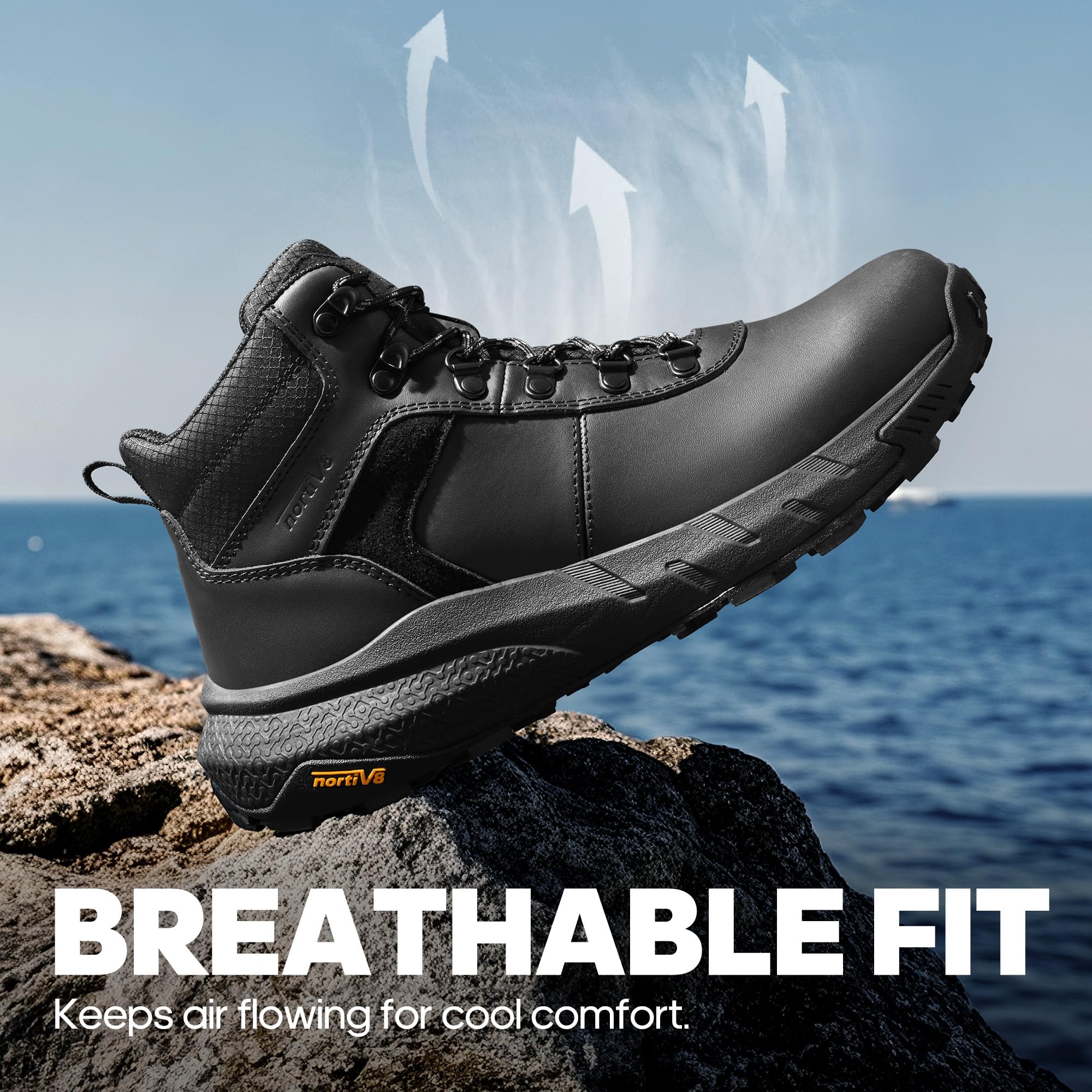 NORTIV 8 Herren wasserdichte Wanderschuhe Leichte Outdoor Mid Trekking Lederschuhe,Size 47,Schwarz,NMUMHB2505 7