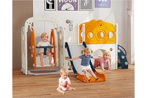 GITAWUSA 9 in 1 Toddler Slide and Swing Set, Slide for Toddlers 1-3, Kids Indoor Outdoor Playset Playground with Basketball Hoop, Telescope