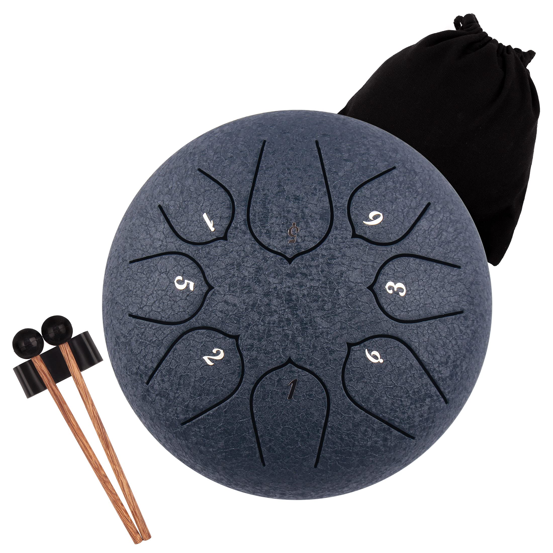 Lomuty 6 Inches 15 CM Steel Tongue Drum-8 Notes C Major Tuned Percussion Instrument-Handpan Drum with Bag, Music Book, Mallets and Finger Picks(Dark Blue)
