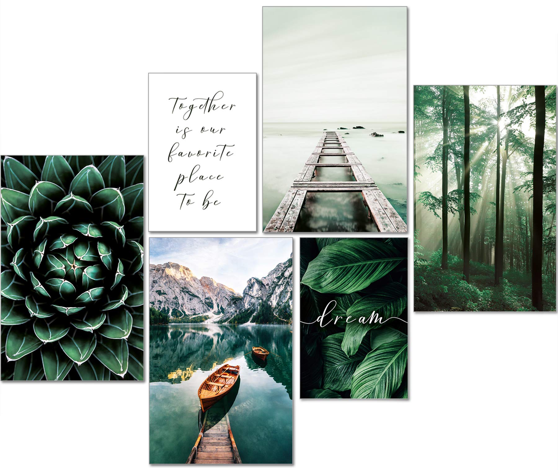 artpin® Modern Poster Set Natural Pictures Living Room Decoration Bedroom Wall Decoration Without Picture Frame Collages Forest Wood Green 4 x A3 2 x A4 - W8