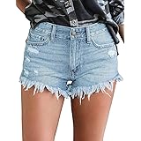 Utyful Women's Summer Mid Waist Ripped Raw Cut Hem Washed Distressed Stretchy Denim Jean Shorts
