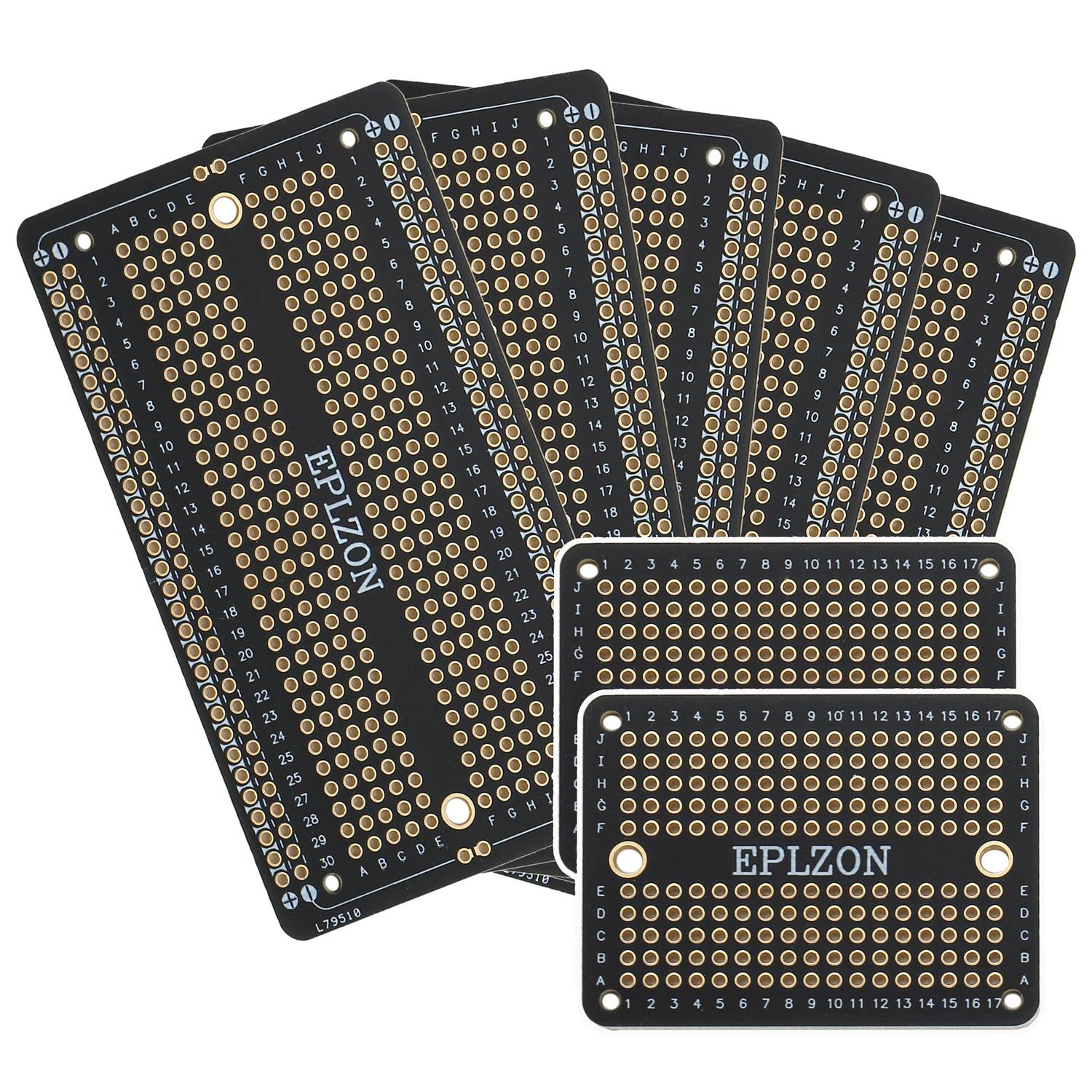 EPLZON Plated PCB Solder-able Breadboard for Electronics Projects Compatible with Arduino Soldering Projects 2.05"x3.5" (5 Pack + 2 Mini Board, Black)