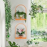 BUTUNITA Orange Metal Wall Plant Holder - 2-Pack Wall Mounted Plant Stands and Hanging Holders for Indoor Planter and Flower 
