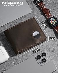 Mens Wallet With AirTag Holder, Bifold Leather RFID