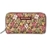 Bella Taylor Slim Card Wallet for Women | Quilted Cotton Fabric Zip Around Credit Card Wallet with RFID Protection | Autumn Garden