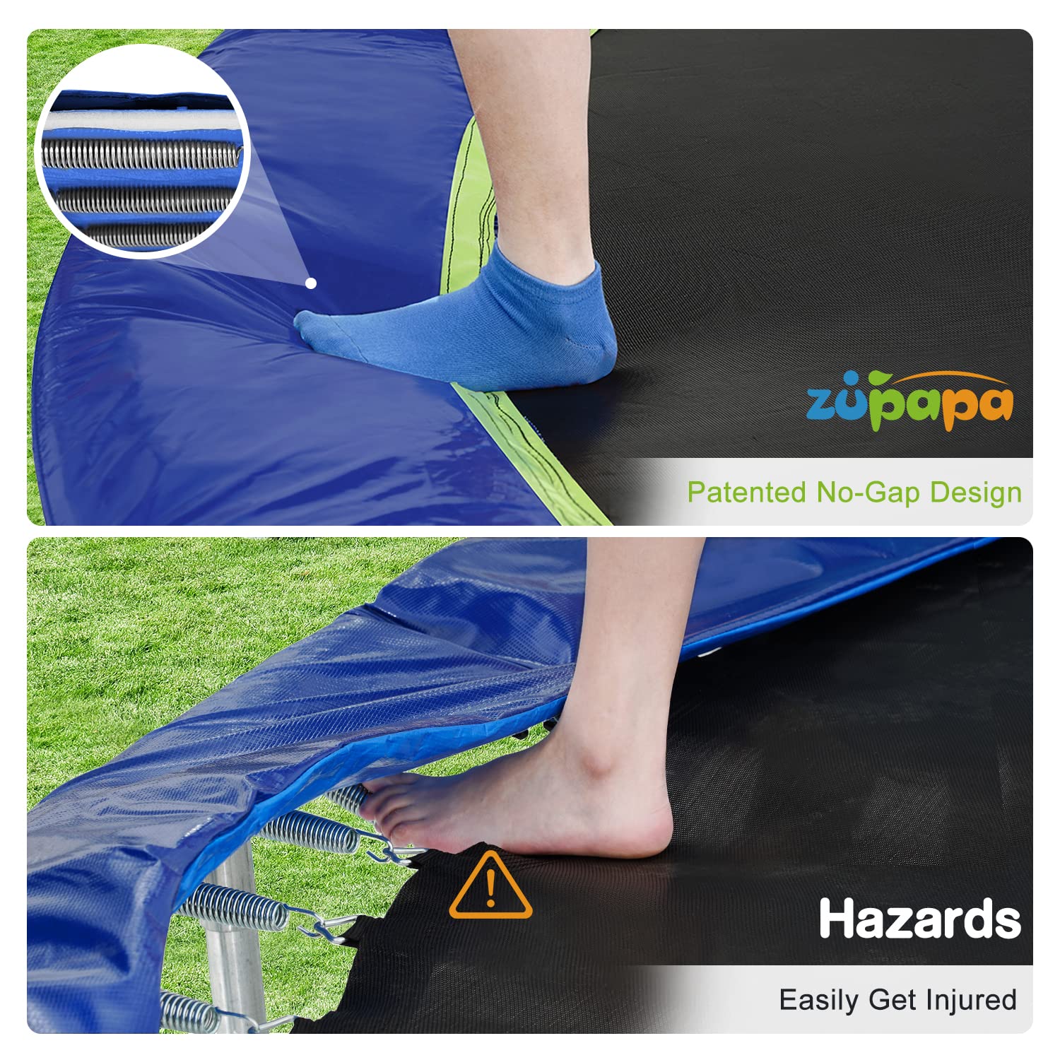 Zupapa NoGap Design 16 15 14 12 10 8FT Trampoline for Kids with Safety Enclosure Net 425LBS