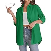 J.VER Womens Oversized Button Down Shirts Casual Long Sleeve Lightweight Breathable Solid Cotton Blouse Office Dress Shirt