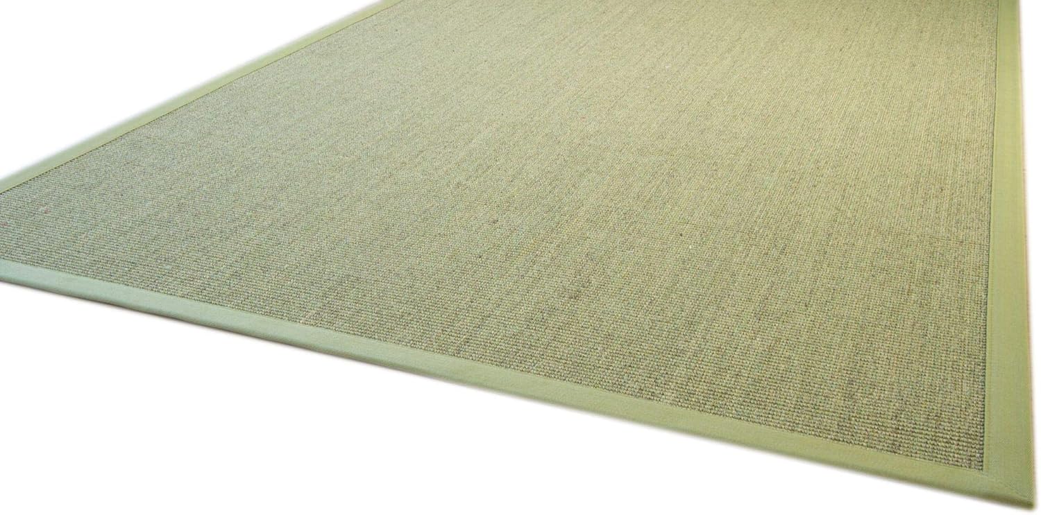 Sisal Rug Brazil Natural Fibre Green with Green Cotton Border, Anti
