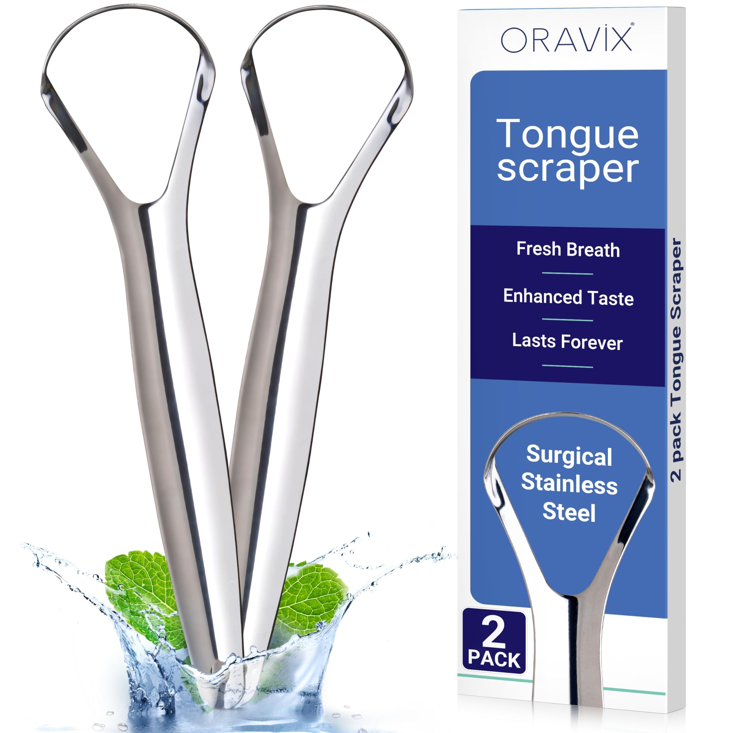 Tongue Scraper Stainless Steel | Bad Breath Treatment | Tongue Cleaner | Metal Tongue Scraper | Oral Thrush Treatment | Fresh Breath Tongue Cleaners | Tongue Scrapers for Adults and Kids | ORAVIX