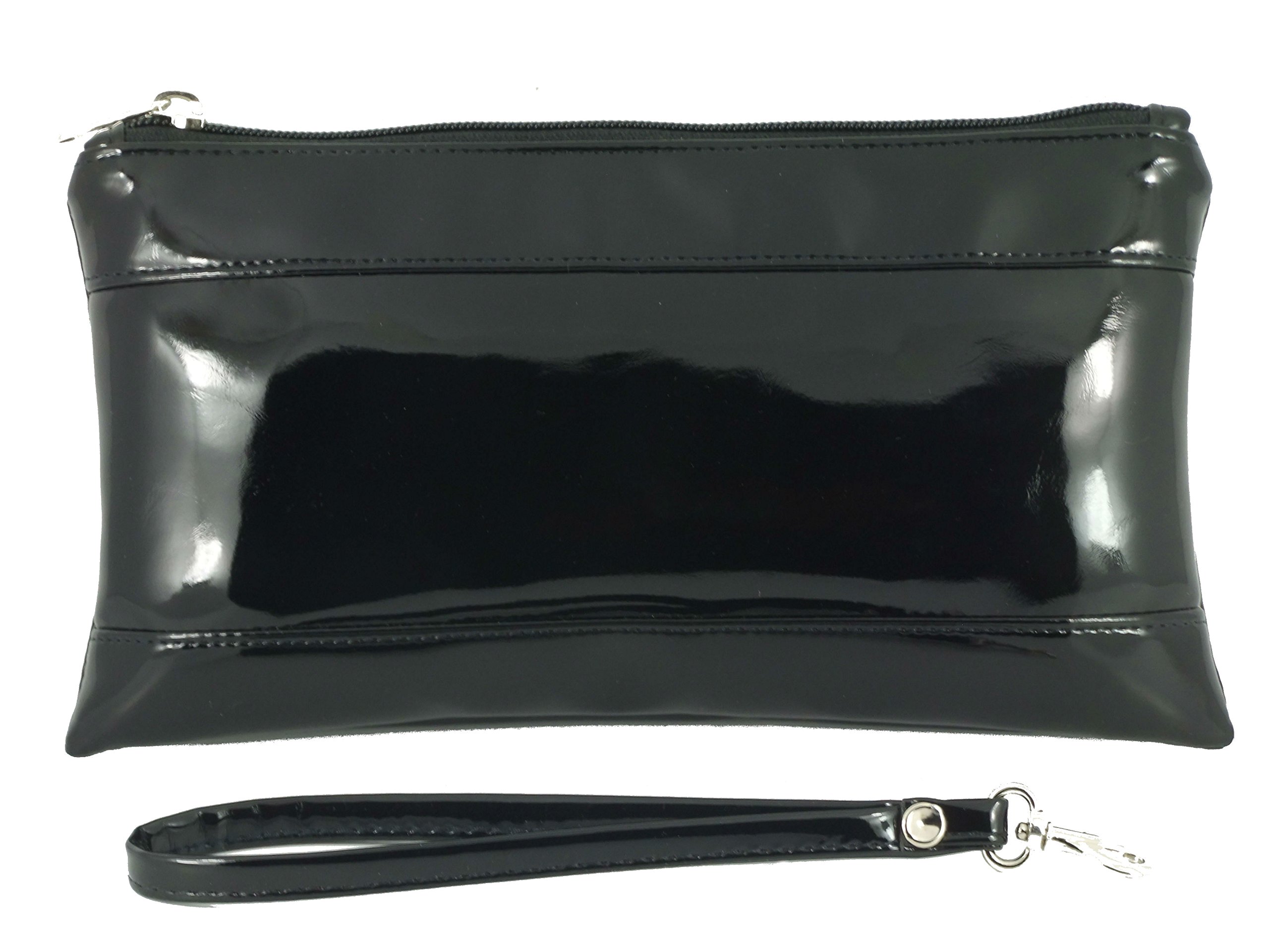 Adorable Patent Clutch Purse Organiser Bag with Detachable Wrist Strap in black