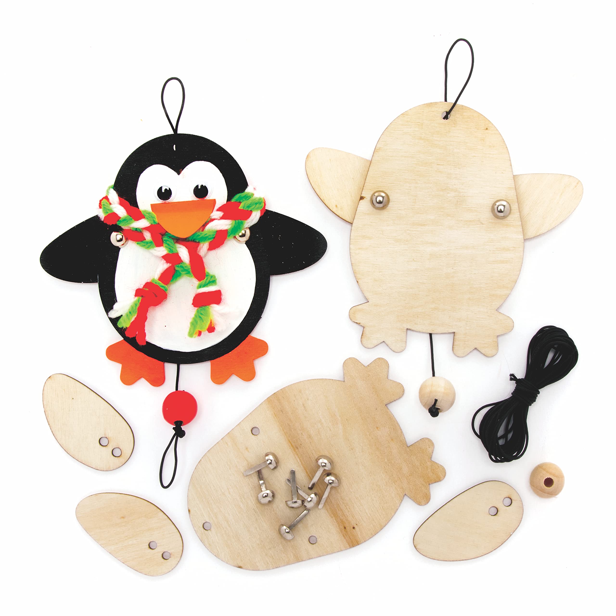 Baker Ross FE771 Penguin Wooden Puppet Kits - Pack of 5, DIY Craft Kit for Kids, Moving Puppets