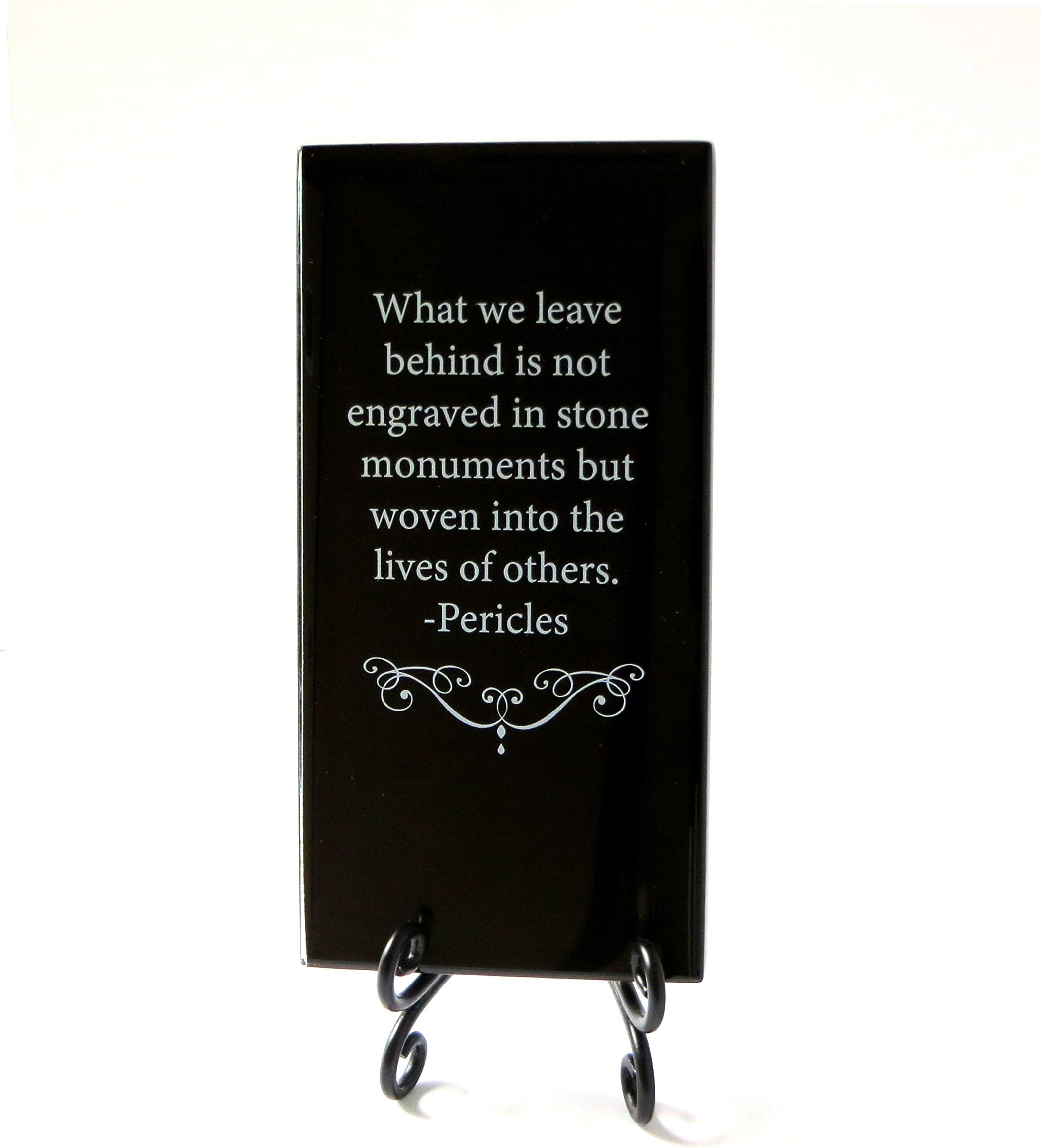 Lifeforce Glass What We Leave Behind Inspirational Glass Plaque. Encouragement and Inspiration for Your Desk. Includes Folding Easel Black