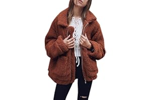 ECOWISH Women Jacket Winter Coat - 2025 Fur Fleece Long Sleeve Sherpa Faux Fuzzy Fall Teddy Fluffy Zip Lapel Outfits