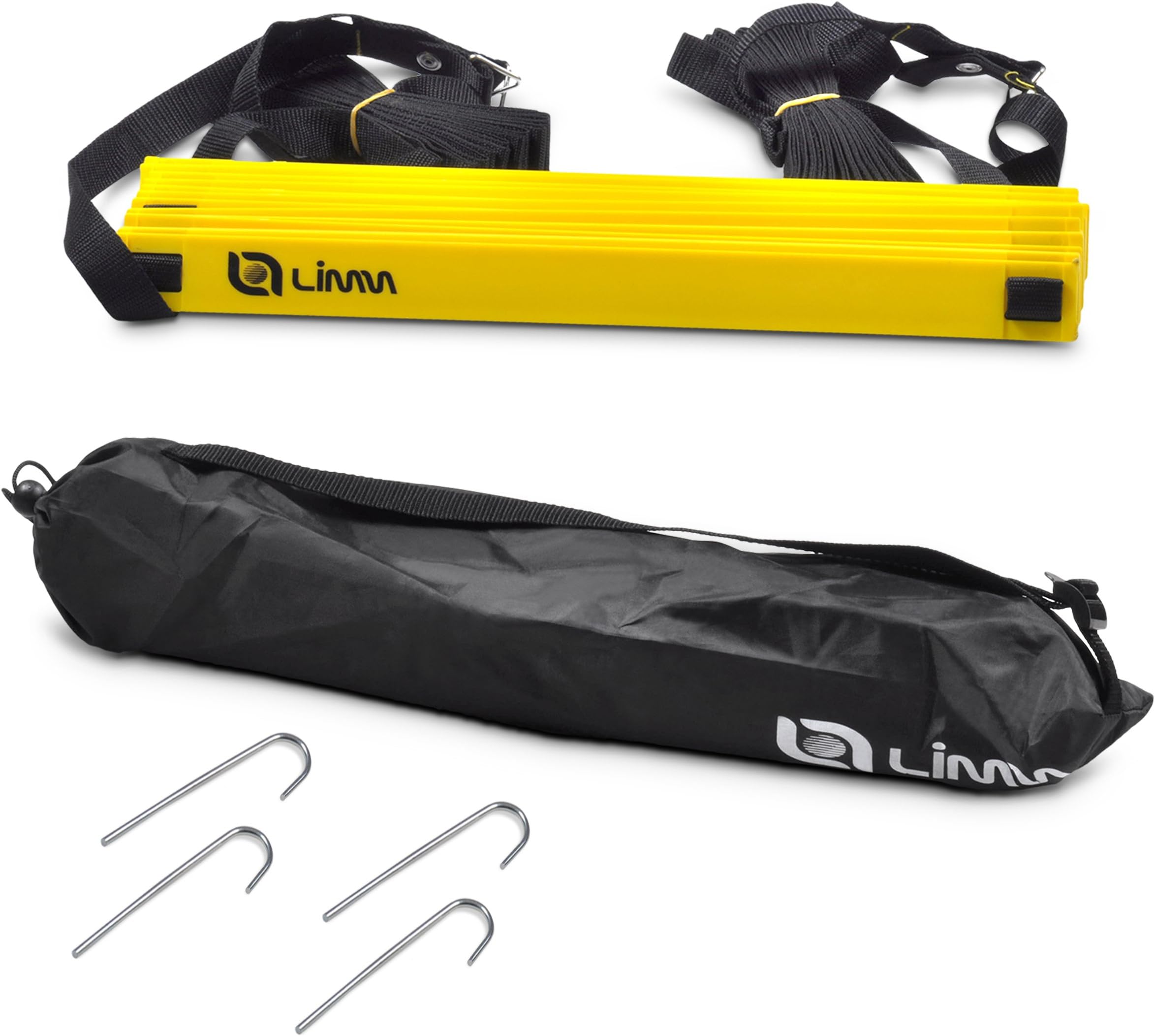 Limm Adjustable Training Agility Ladder - with Free Carry Bag, Hooks, and Online Tutorial Videos | Unique Rope Adjustment Markings & Durable Flat Rungs | for Speed, Footwork, Sports, Fitness and More
