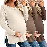 Riyiper 3 Pack Women's Maternity Long Sleeve T-Shirts Round Neck Side Split Tops Loose Casual Pregnancy Mama Clothes Fall
