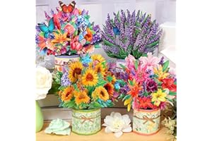 CAFFOX 4Pack Paper Flower Pop Up Cards, Flower Bouquet Card Popup 3D Greeting Cards for Mother's Day, Graduation, Anniversary, Birthday, Congratulations, Get Well, Home Decor, with Envelope and Note