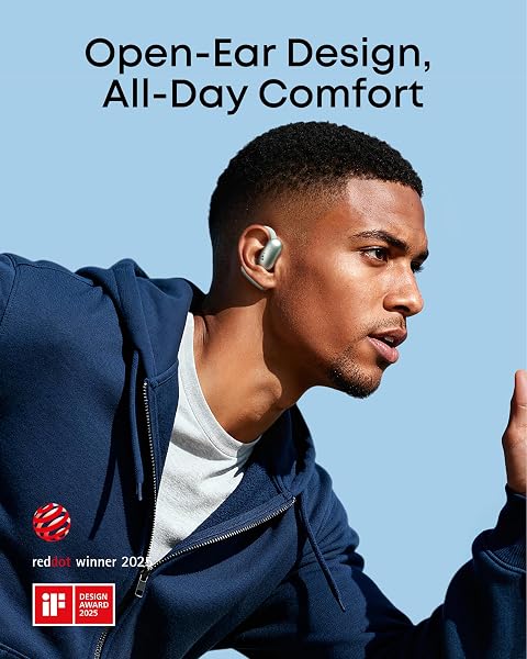 SOUNDCORE AEROFIT 2 BY ANKER, OPEN-EAR HEADPHONES, REAL-TIME TRANSLATION EARBUDS, 4 ADJUSTABLE POSITIONS FOR EVERY EAR SIZE, 2× RICHER BASS, HI-RES, 42H PLAYTIME, IP55,AI CLEAR CALLS,WIRELESS CHARGING