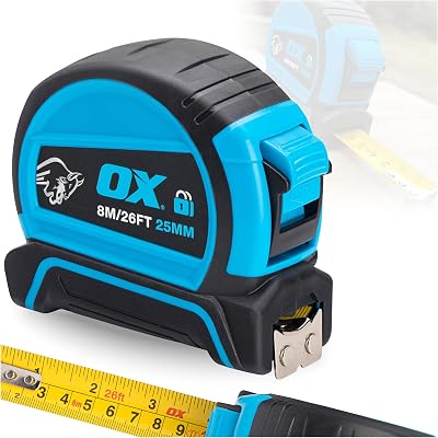 OX Tools Pro Dual Auto Lock Tape Measure 8m Blue Durable
