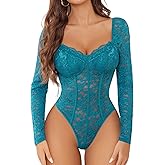 Avidlove Womens Bodysuits Long Sleeve Body Suits Womens Lace Going Out Tops One Piece Bodysuits for Women with Snap Crotch