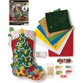 Bucilla Felt Applique 18" Stocking Making Kit with LED Lights, Christmas Tree Surprise, Perfect for DIY Arts and Crafts, 86710
