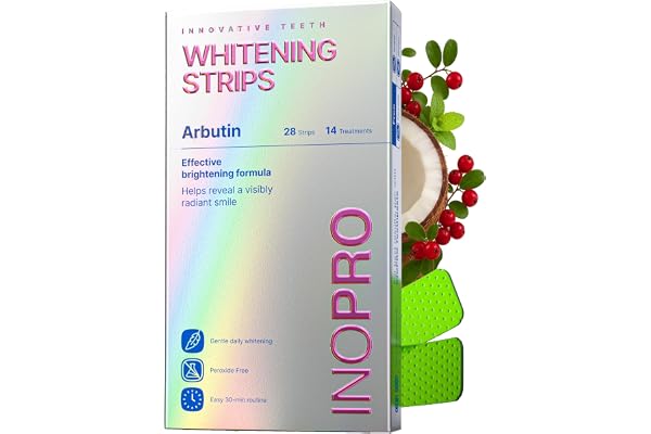InoPro Teeth Whitening Strips 14 Treatments Kit - Sensitive Teeth Whitener, Peroxide Free, Enamel Safe Green White Strips, De