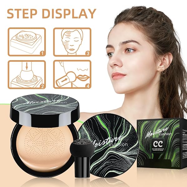 MUSHROOM HEAD AIR CUSHION CC CREAM – BB CREAM FOUNDATION MAKEUP MOISTURIZING CONCEALER LONG-LASTING, CUSHION FOUNDATION FULL COVERAGE SELF ADJUSTING FOR MATURE SKIN & ALL SKIN TYPES (MEDIUM DEEP)