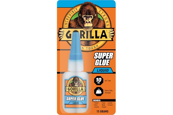 Gorilla Super Glue Liquid, Fast-Setting, Versatile Cyanoacrylate Glue, Anti-Clog Cap, Flow Control Formula, Clear, 0.53oz/15g